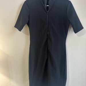 PrettyLittleThing Black Short Sleeve Front Zip Mini Dress